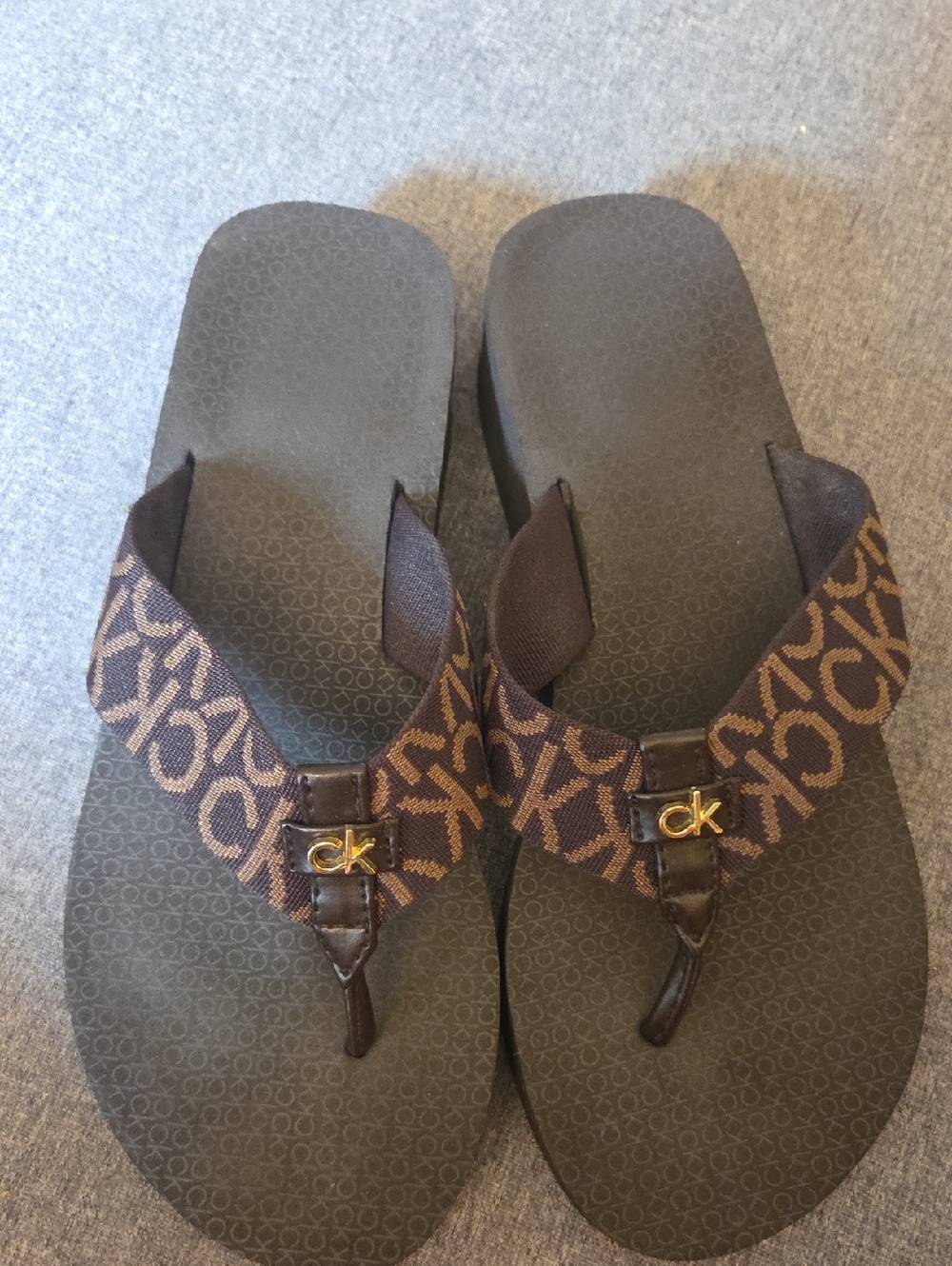 Calvin Klein Brown Logo Strap Flip Flop Sandals